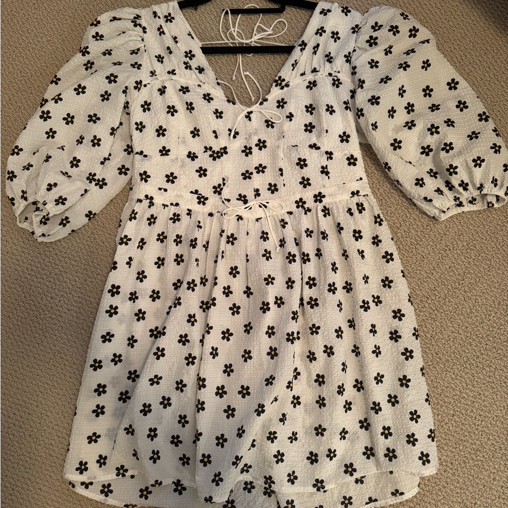 For Love And Lemons Ivory Dress with Ebony Floral Design
